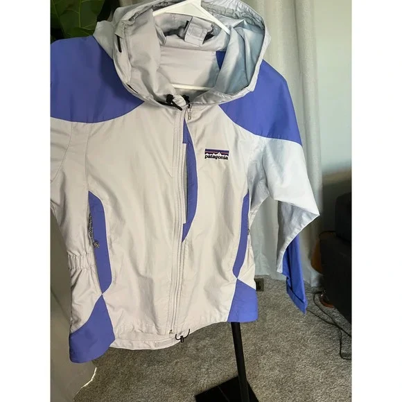 Patagonia Womens Small Colorblock Hooded Windbreaker Jacket Grey Blue Full Zip - Picture 4 of 6